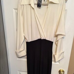 Elegant Cream and Black Wrap Dress
